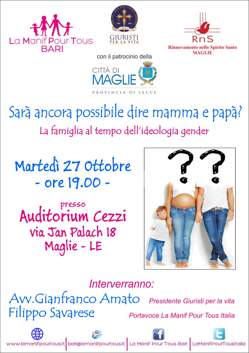 Maglie (LE) – Sarà ancora possibile dire mamma e papà?