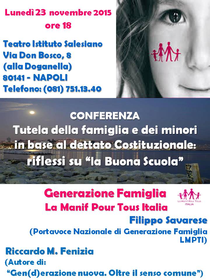 Napoli – Tutela della famiglia e dei minori in base al dettato Costituzionale: riflessi su la “Buona Scuola”