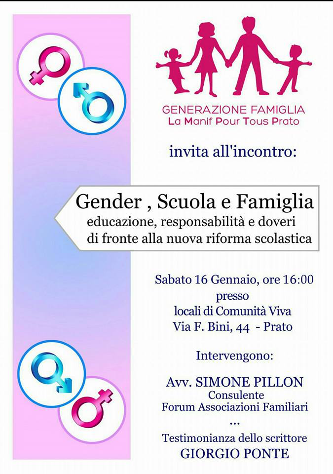 Prato: Gender, scuola e famiglia